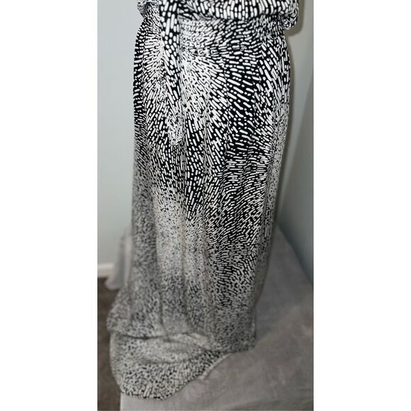 Women’s PARKER 100% Silk Maxi Dress Blk/Wht Large - Picture 5 of 11